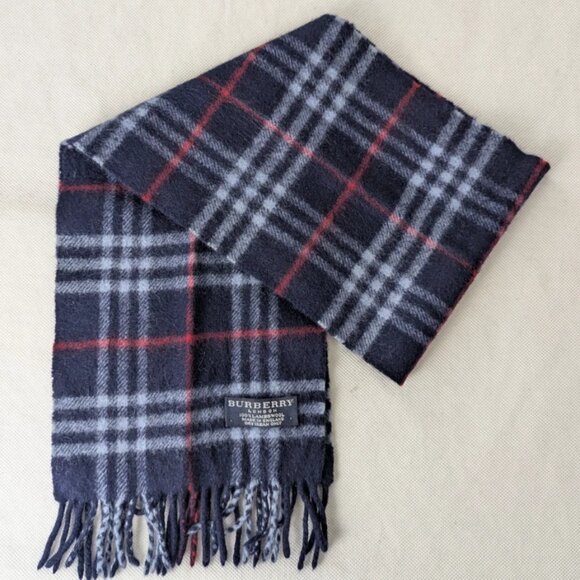 Pre-Loved Burberry Lambswool Scarf Blue – Unisex Check – Luxury Winter Accessory - Picture 1 of 7